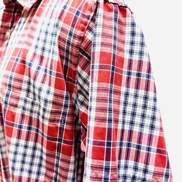 DAVID TAYLOR Men Short Sleeve Button Down Plaid Collared Red Shirt Size Large - Picture 9 of 12